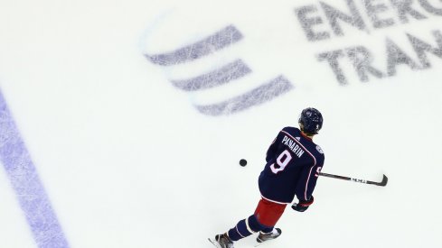 Columbus Blue Jackets forward Artemi Panarin takes warm-up at Nationwide Arena.