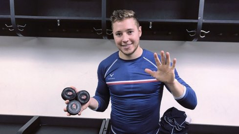 Cam Atkinson recorded a hat trick at Carolina Saturday night.