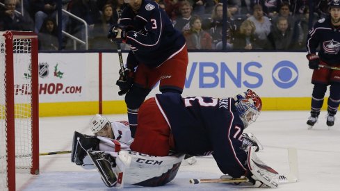 Sergei Bobrovsky makes a save against the Washington Capitals in an ugly loss at Nationwide Arena
