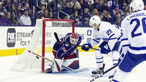 Sergei Bobrovsky faces a shot from the Toronto Maple Leafs.