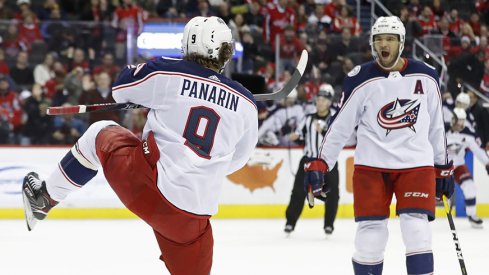 Artemi Panarin celebrates his fourth overtime game-winning goal of the season Saturday night against the Capitals.