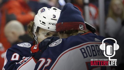 Artemi Panarin and Sergei Bobrovsky share a moment following a 2-1 win over the Washington Capitals.