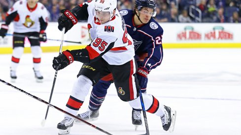 Senators' Matt Duchene attempts to get a shot off against the Columbus Blue Jackets.