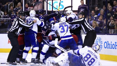 The Blue Jackets and Lightning get in a scuffle after the two sides 