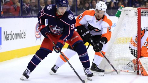 Matt Duchene skates with the puck against the Philadelphia Flyers. 