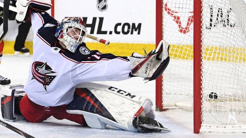 Sergei Bobrovsky sees one get by him in Edmonton.