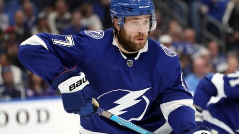 Victor Hedman looks on at Amalie Arena