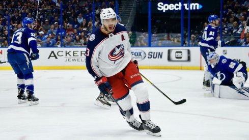 Seth Jones celebrates a huge goal