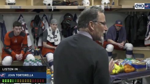 Columbus Blue Jackets head coach John Tortorella addresses his team prior to Game 1 of the Stanley Cup playoffs.