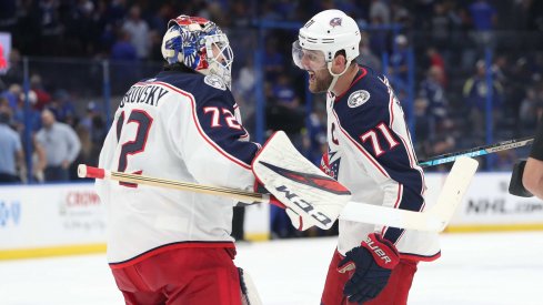 Sergei Bobrovsky stopped 14 shots in a row to beat the Tampa Bay Lightning after letting in three goals on his first 12 shots against.