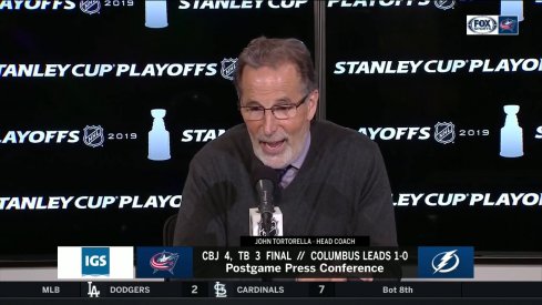 Columbus Blue Jackets head coach John Tortorella addresses the media after his team's 4-3 Game 1 win over the Tampa Bay Lightning.