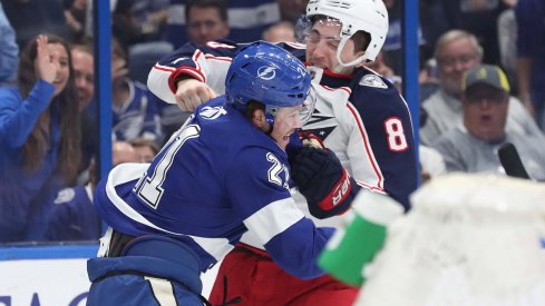 Zach Werenski recorded a Gordie Howe hat trick for the Columbus Blue Jackets on Friday night, the first in playoff franchise history.