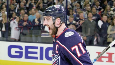 Nick Foligno celebrates the Blue Jackets' Game 3 win over the Lightning.