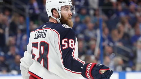 Columbus Blue Jackets defenseman David Savard (58) during the third period of game two of the first round of the 2019 Stanley Cup Playoffs at Amalie Arena.