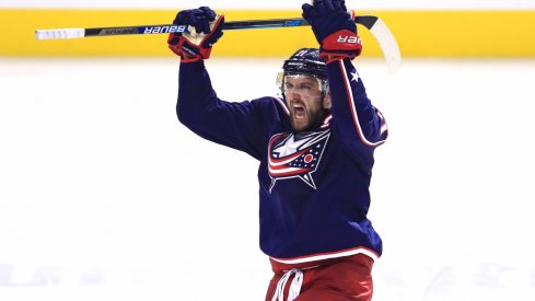 Nick Foligno pumps up the crowd after the Columbus Blue Jackets swept the Tampa Bay Lightning. 