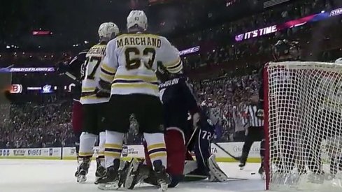 Brad Marchand cheap shots Scott Harrington in Game 3