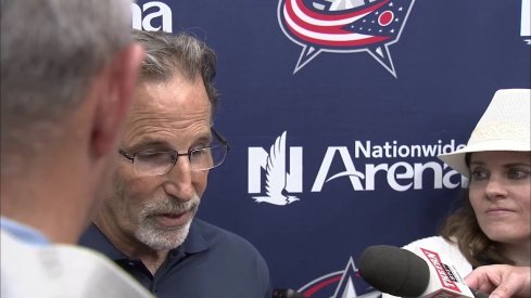 Columbus Blue Jackets head coach John Tortorella addresses reporters during his exit day press conference at Nationwide Arena.