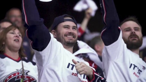 Fans celebrate during the 1st Round of the playoffs as the Columbus Blue Jackets would go on to sweep the Tampa Bay Lightning.