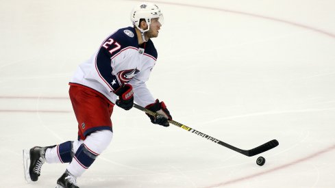 Columbus Blue Jackets defenseman Ryan Murray (27) carries the puck against the Pittsburgh Penguins during the second period at PPG PAINTS Arena. Mandatory Credit: Charles LeClaire-USA TODAY Sports