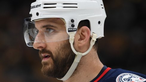 Columbus Blue Jackets forward Nick Foligno stares into the crowd at the TD Garden during their second-round playoff matchup with the Boston Bruins in 2019 