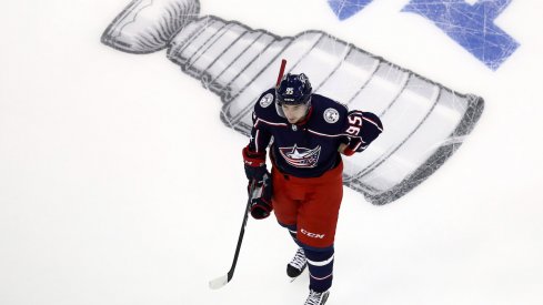 Columbus Blue Jackets center Matt Duchene waits for a face-off during Game 3 of the Stanley Cup Playoffs at Nationwide Arena.
