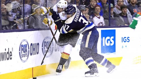 Dec 17, 2018; Columbus, OH, USA; Columbus Blue Jackets left wing Markus Hannikainen (37) in the second period at Nationwide Arena.