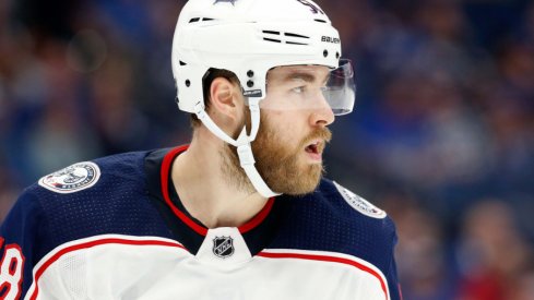 Columbus Blue Jackets defenseman David Savard skates in a matchup against the Tampa Bay Lightning at Amalie Arena during January of 2019.