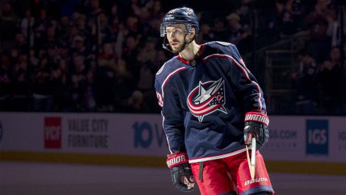 Mar 28, 2019; Columbus, OH, USA; Number 1 Star of the game Columbus Blue Jackets right wing Oliver Bjorkstrand (28) after the game against the Montreal Canadiens at Nationwide Arena.