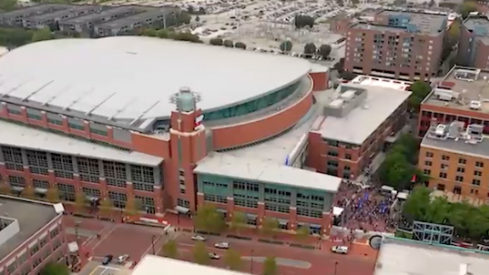 Fans begin to file into Nationwide Arena as they get ready for a Columbus Blue Jackets hockey game