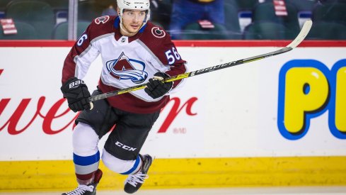 Colorado Avalanche center Marko Dano (56) skates during the warmup period against the Calgary Flames at Scotiabank Saddledome. 