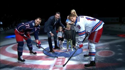Columbus Blue Jackets legend Rick Nash drops the puck before a game against the New York Rangers at Nationwide Arena.