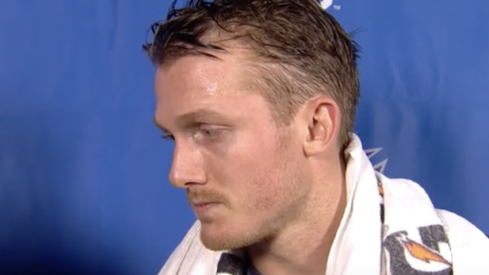 Columbus Blue Jackets forward Gus Nyquist speaks with FSO after a game against the Anaheim Ducks.