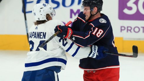 Pierre-Luc Dubois leads the Columbus Blue Jackets with three goals through the first seven games of the season.