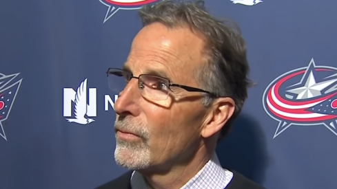 Columbus Blue Jackets head coach John Tortorella addresses reporters during his exit day press conference at Nationwide Arena.