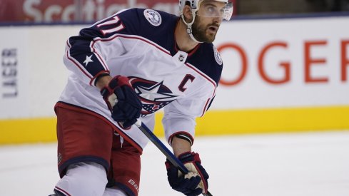 Columbus Blue Jackets forward Nick Foligno (71) skates against the Toronto Maple Leafs at Scotiabank Arena. Columbus defeated Toronto in overtime