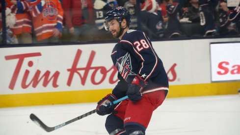 Columbus Blue Jackets winger Oliver Bjorkstrand (28) at Nationwide Arena.