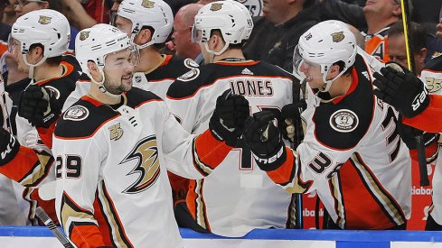 Anaheim's Devin Shore celebrates a goal.