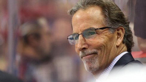 Columbus Blue Jackets head coach John Tortorella looks on from behind the bench against the Washington Capitals in the second period at Capital One Arena. The Capitals won 4-3.