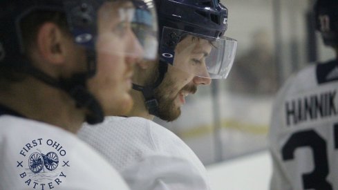 Columbus Blue Jackets forward Oliver Bjorkstrand prepares for a practice at the OhioHealth Ice Haus.