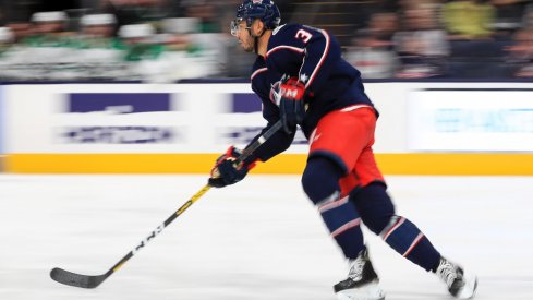 Columbus Blue Jackets defenseman Seth Jones (3) controls the puck against the Dallas Stars in the second period at Nationwide Arena.