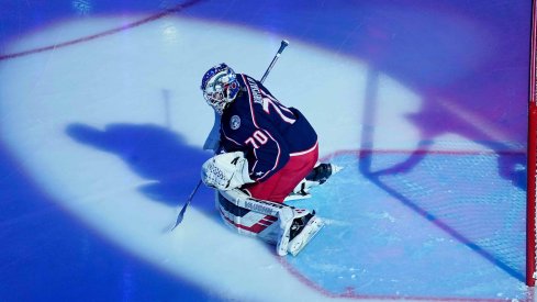 Columbus Blue Jackets goaltender Joonas Korpisalo (70) before game three of the first round of the 2020 Stanley Cup Playoffs against the Tampa Bay Lightning at Scotiabank Arena. Mandatory Credit: John E. Sokolowski-USA TODAY Sports