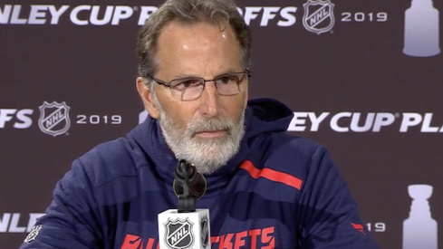 Columbus Blue Jackets head coach John Tortorella instructs his players during a training camp practice at the OhioHealth Ice Haus.