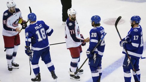 The Blue Jackets and Lightning shake hands