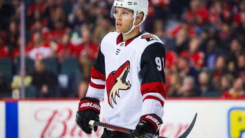 Arizona Coyotes left wing Taylor Hall (91) against the Calgary Flames during the second period at Scotiabank Saddledome.