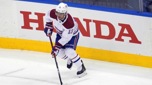 Aug 19, 2020; Toronto, Ontario, CAN; Montreal Canadiens center Max Domi (13) controls the puck against the Philadelphia Flyers during the second period in game five of the first round of the 2020 Stanley Cup Playoffs at Scotiabank Arena.