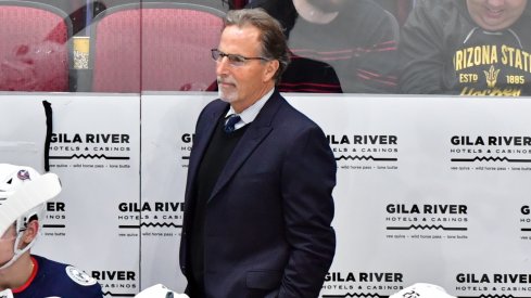 Nov 7, 2019; Glendale, AZ, USA; Columbus Blue Jackets head coach John Tortorella looks on during the third period \A| at Gila River Arena.