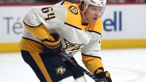 Nashville Predators center Mikael Granlund (64) skates during a second period face-off against Montreal Canadiens at Bell Centre. 