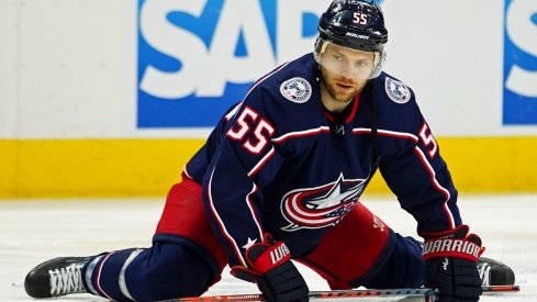 Columbus Blue Jackets center Mark Letestu (55) against the Washington Capitals in game four of the first round of the 2018 Stanley Cup Playoffs at Nationwide Arena.