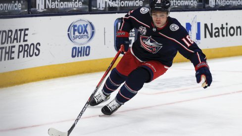 Columbus Blue Jackets center Max Domi (16) controls the puck against the Florida Panthers in the overtime period at Nationwide Arena.
