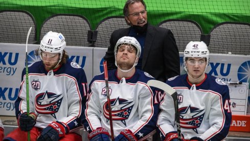 Columbus Blue Jackets head coach John Tortorella argues a call during the second period against the Dallas Stars at the American Airlines Center.